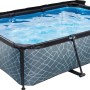 Rechteckiger, grauer EXIT Stone Pool 220x150x65 cm mit Filterpumpe und Sonnensegel.