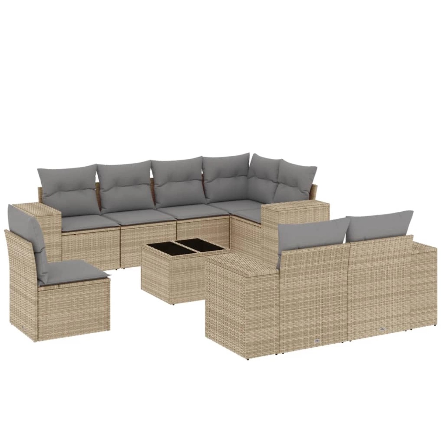 vidaXL 9-Tlg Garten-Sofagarnitur mit Kissen Beige Poly Rattan 3222848 günstig online kaufen