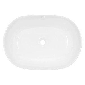Weißes ECD Germany Handwaschbecken, 600x420 mm, mit Ablaufgarnitur.