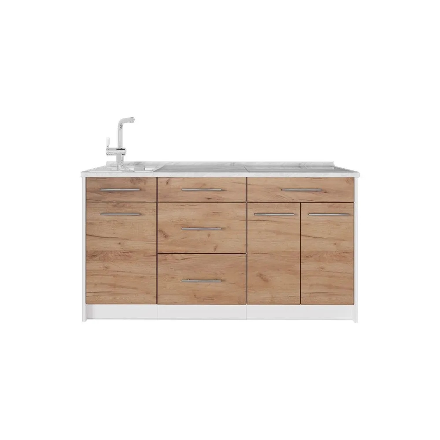 Vicco Küchenblock Fame-Line Goldkraft Eiche/Weiß 150 x 82 AP Marmor Art Nr 62793