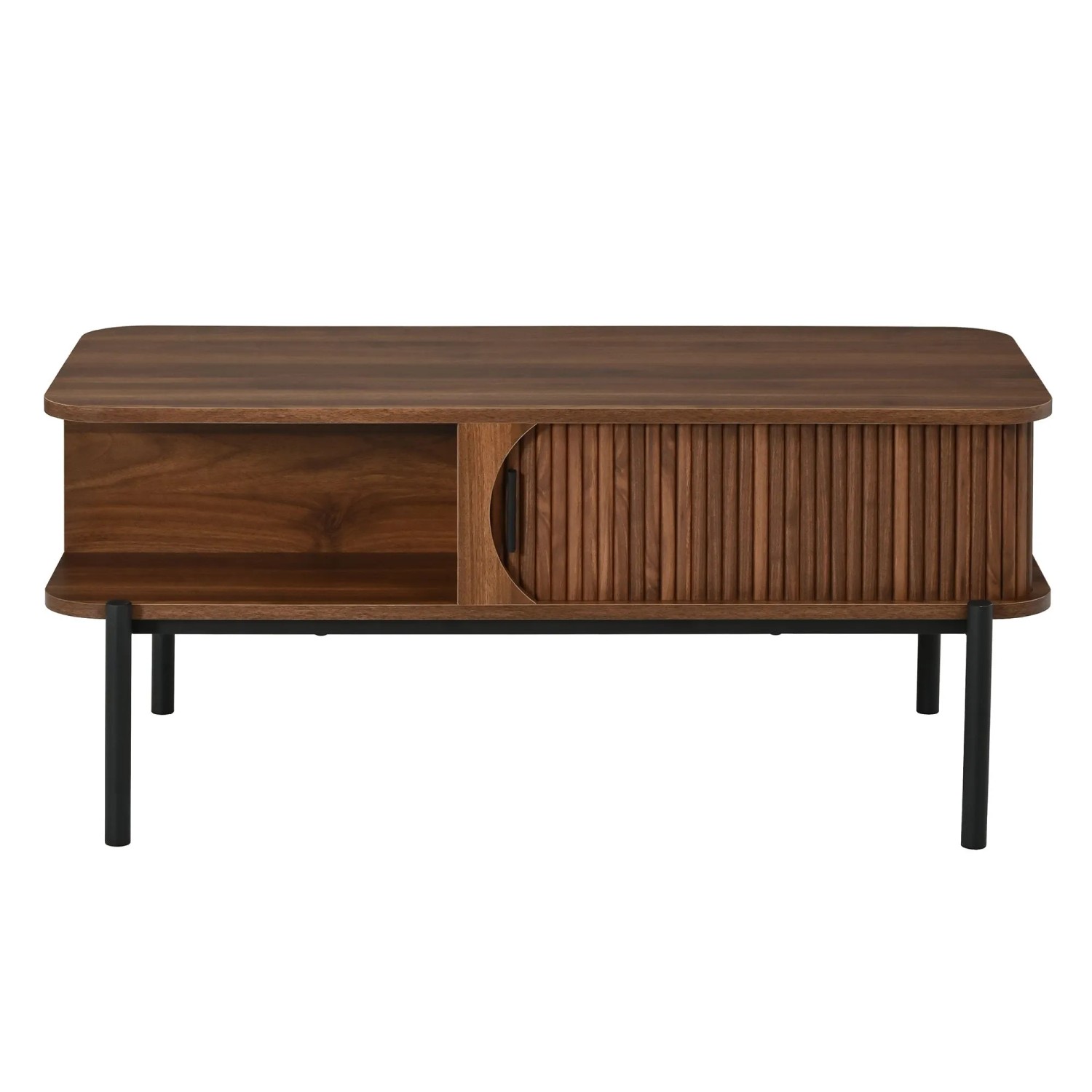 Merax Couchtisch 100x45x43 cm Schiebetüren Rillenoptik Metallbeine