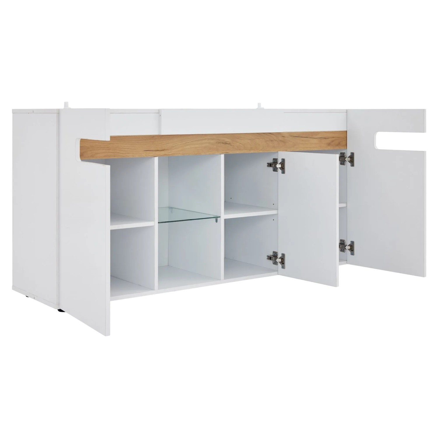 okwish Sideboard mit 3 Türen LED App Steuerung Wohnzimmer Hochglanz 140x40x70cm Weiß