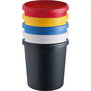 PROREGAL Papierkörbe, 45 Liter, schwarz, mit farbigen Einsätzen (rot, gelb, blau, weiß)