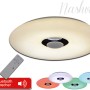 Weiße LED-Deckenleuchte Nashville mit Bluetooth Lautsprecher und Fernbedienung.
