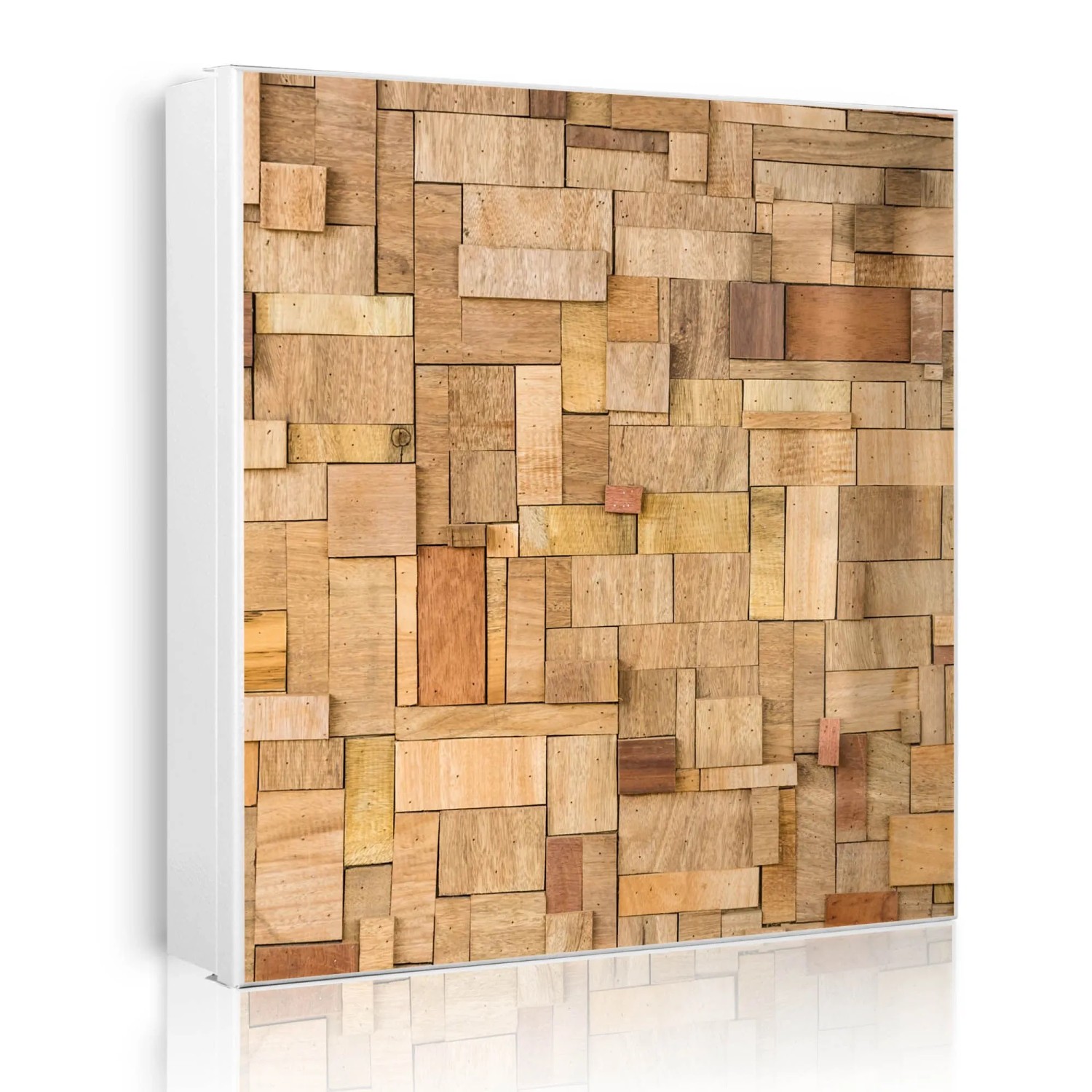 Banjado Großer Schlüsselkasten Metall 30x30cm Weiß Scharnier Links 50 Haken Beschreibbar Magnetisch Motiv Hölzernes Flickwerk