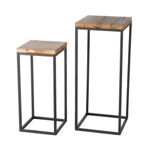 Boltze Tisch Burano 2er Set: Dekorative Beistelltische mit Holzplatte und schwarzem Metallgestell.