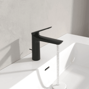 Villeroy & Boch Oasis Waschtischarmatur Zugstange und Keramikkartusche Wassersparend Auslaufhöhe 114MM Rund Matt Black