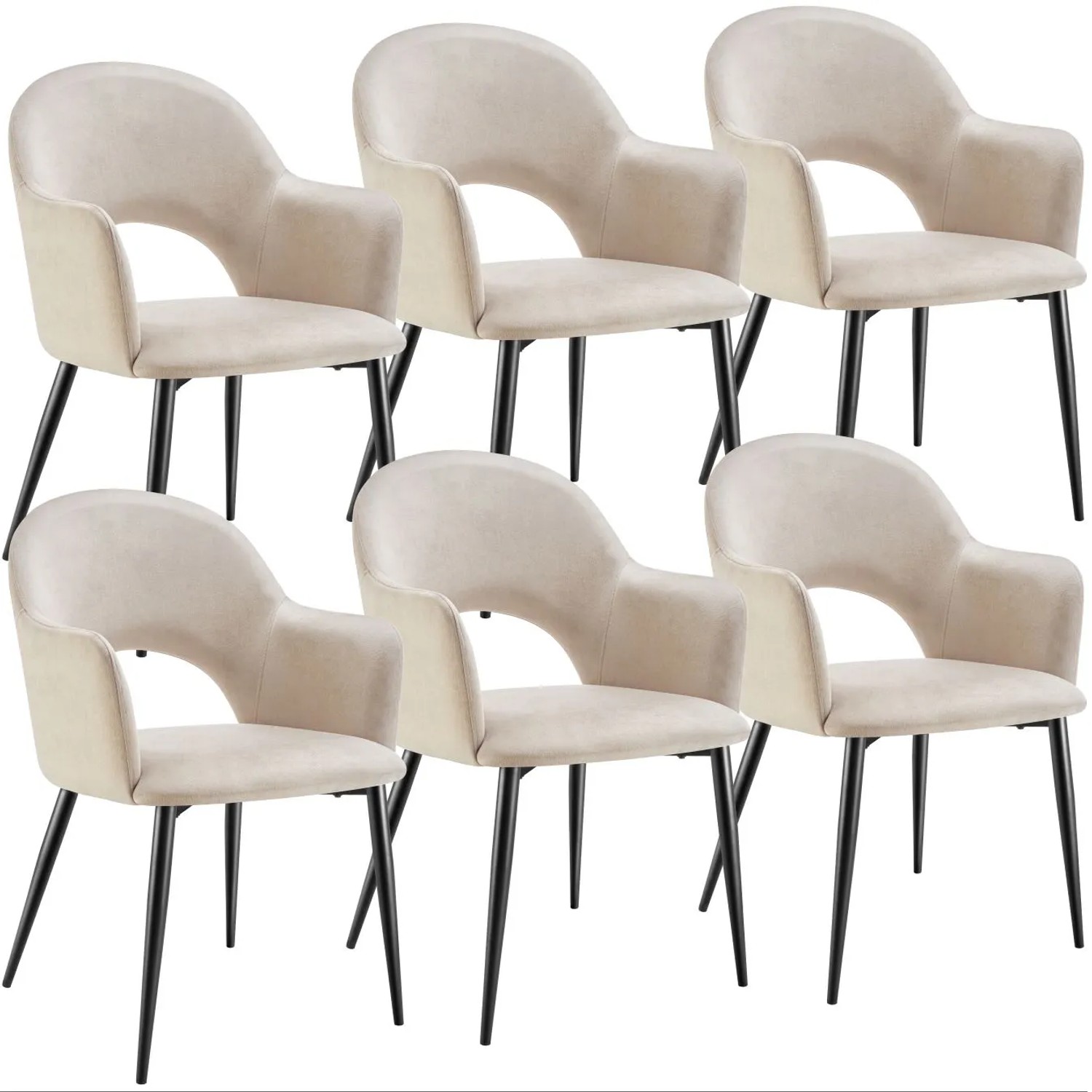 Tectake Armlehnstuhl Sachel In Samtoptik Gepolstert Durchgehende Lehne 6Er Set 61 50 X 57 X 87 50 Cm Creme