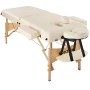 Beige Massageliege von Tectake mit Zubehör. Breite 59 cm, mit Tragetasche und Lagerungsrollen.