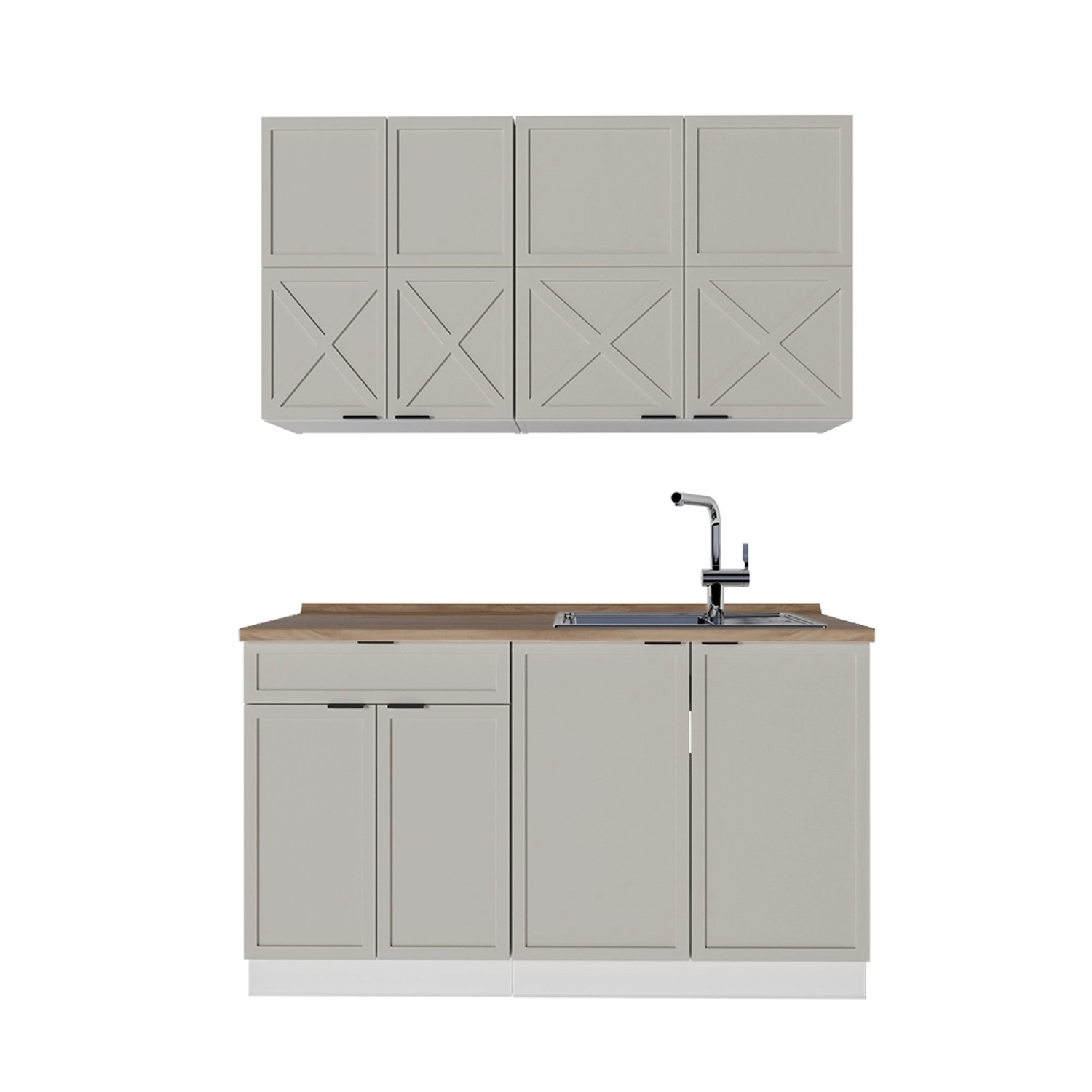 Vicco Fame-Line Singleküche GrauBeige/Weiß 140 cm AP Eiche günstig online kaufen