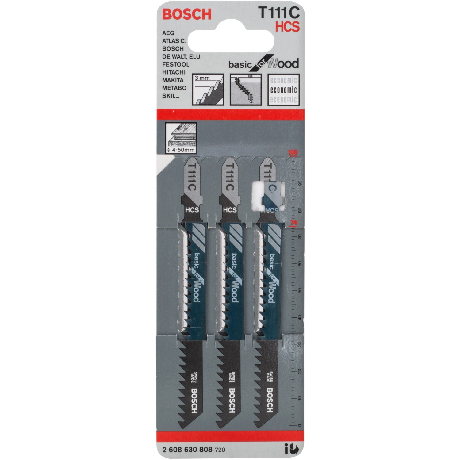 Bosch Stichsägeblätter Pro T 111 C, 3 Stück, für Holz, geeignet für Stichsägen.