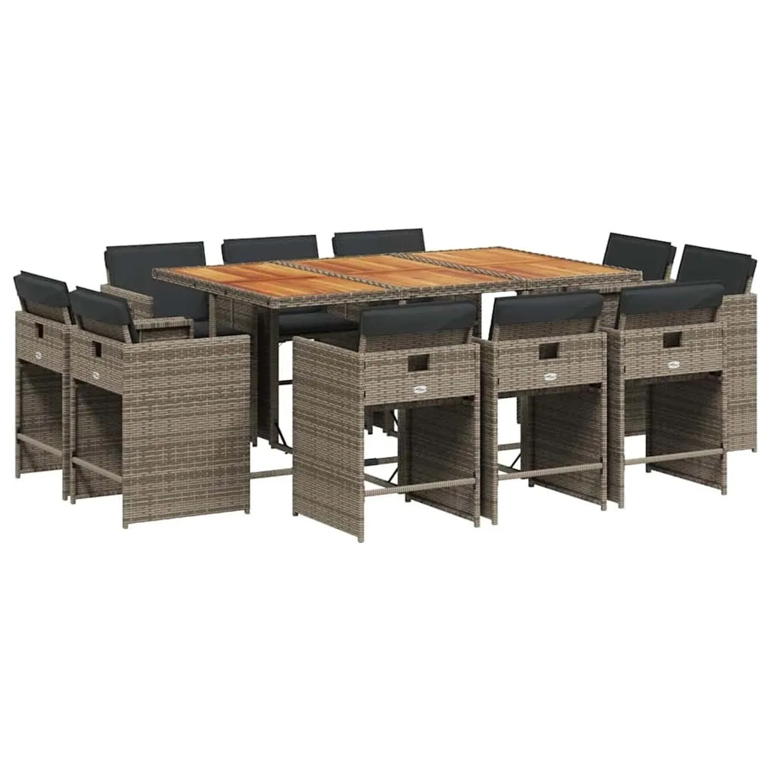 vidaXL 11-Tlg Garten-Essgruppe mit Kissen Grau Poly Rattan 3211214