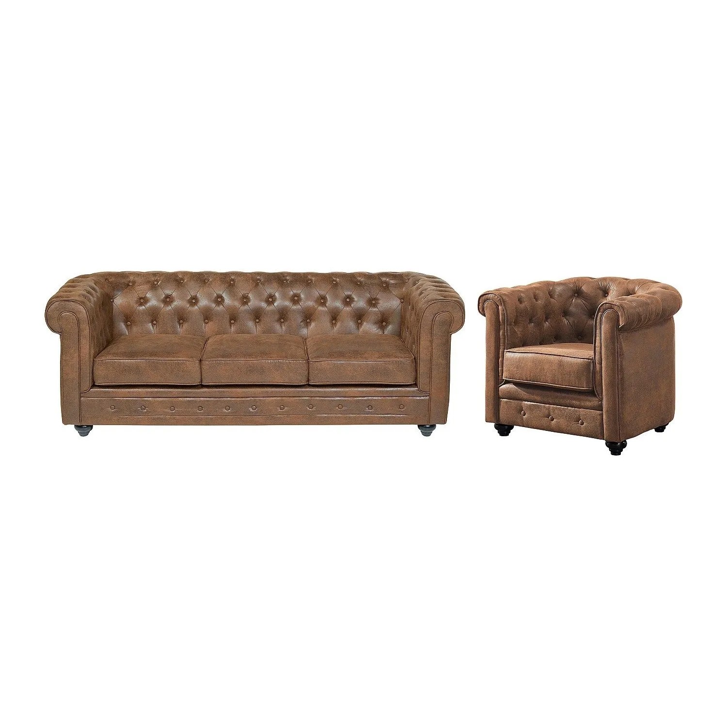 Vente-unique Couchgarnitur Mit Sessel Chesterfield Braun 205 cm  82 cm