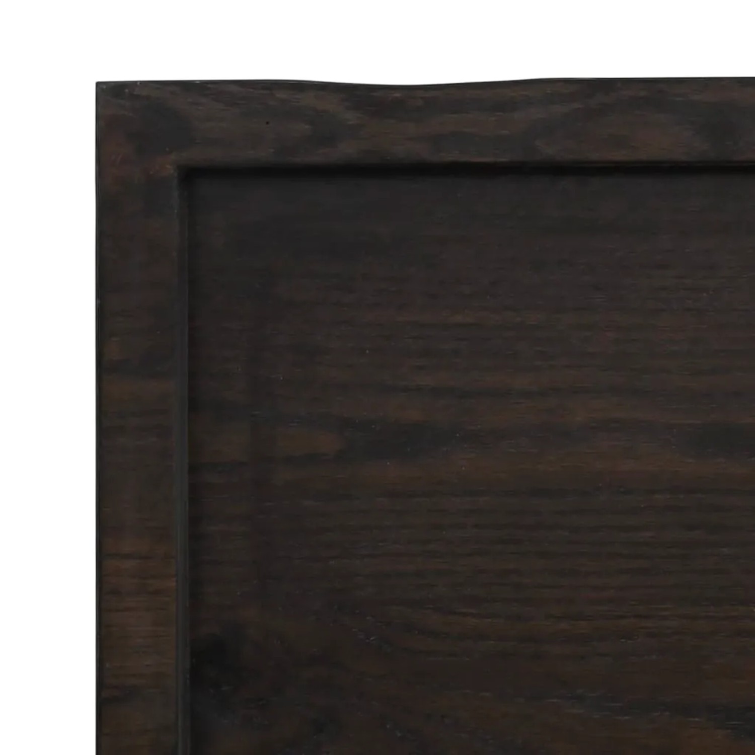 Dunkelgraue vidaXL Waschtischplatte aus Massivholz (60x40 cm) mit natürlicher Baumkante.