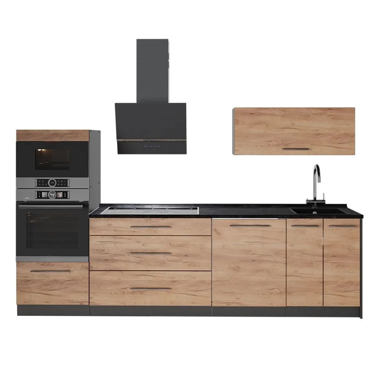 Vicco Küchenzeile Fame-Line Goldkraft Eiche/Anthrazit 280 x 154 AP Anthrazit Art Nr 64739