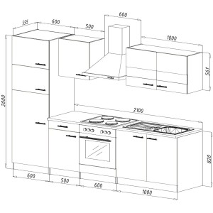 Respekta Küchenzeile KB270ESSCGKE, 270 cm, Schwarz/Eiche Sägerau Nachbildung, mit E-Geräten und Spüle.