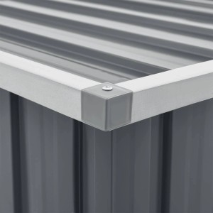 Detailaufnahme: Graue furnicato Gartenbox (149x99x93 cm) aus verzinktem Stahl, Ecke mit Schraube.