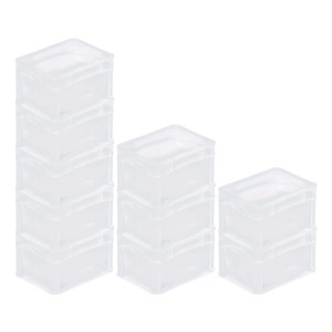 SparSet: 10 transparente Eurobehälter BasicLine, 2,2L, mit geschlossenem Griff, gestapelt.