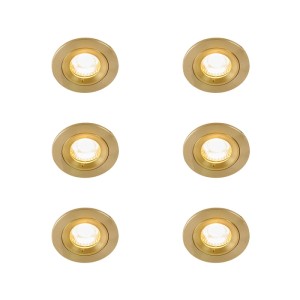 Set aus 6 goldenen QAZQA Einbaustrahlern Xena, runde Deckenspots für Bad & Wohnraum.