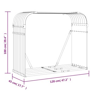 Grüner Kaminholzunterstand aus verzinktem Stahl, 120x45x100 cm, für Kaminholz Lagerung.