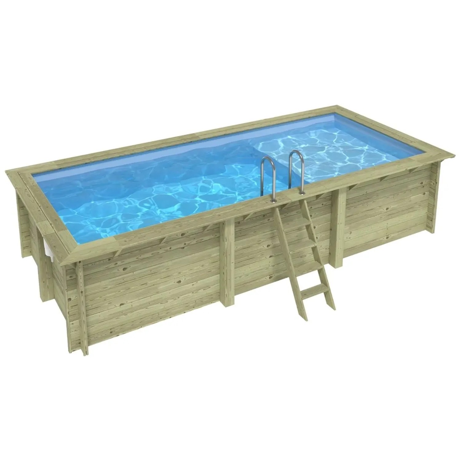 ALTANKA Holzpool Aqua 6,1x2,85 Höhe 1,31 m HELLBLAU mit Liegefläche mit am Beton Verschraubten Stützen BAS7307OSPL+PLA307