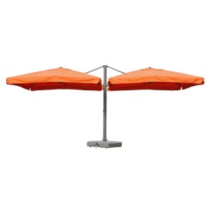 Großer MCW Doppel-Ampelschirm T44 in Terracotta mit zwei quadratischen Schirmen und stabilem Ständer für Garten & Terrasse.