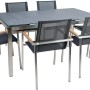7-teiliges Greemotion Gartenmöbel-Set Sydney 2 mit Edelstahlgestell, Glasplatte in Steinoptik und Teakholz-Armlehnen.