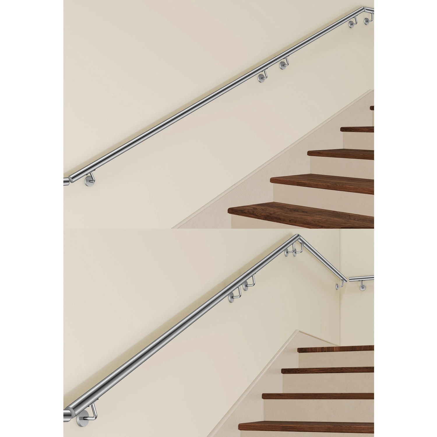 AICA Handlauf Komplettset, Edelstahl, 100 cm, silberfarben, inklusive Befestigungsmaterial.