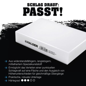 Halder Klopfholz aus Kunststoff, 200x140x40 mm, für Hämmer. Zum Ausgleichen von Höhenunterschieden.