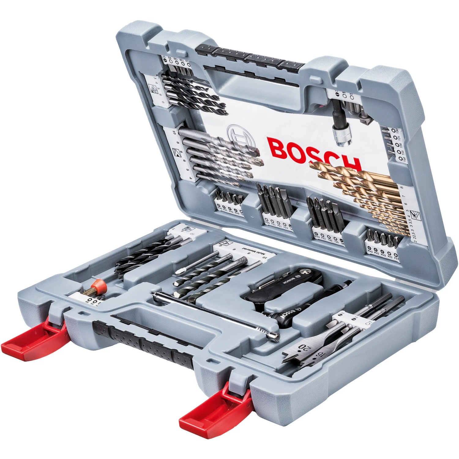 Bosch Premium Zubehör-Set, 76-teilig im Koffer, verschiedene Bohrer und Bits.