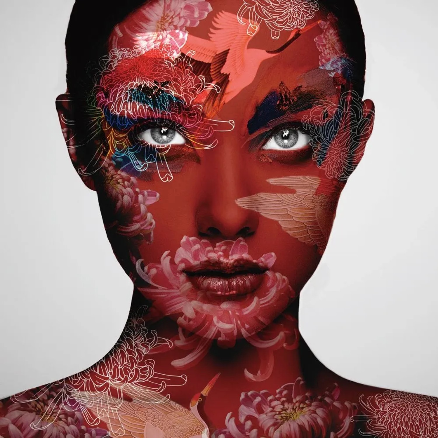 Art Universe Glasbilder Frau in Rot mit Chinesischem Muster 100 x 100 cm