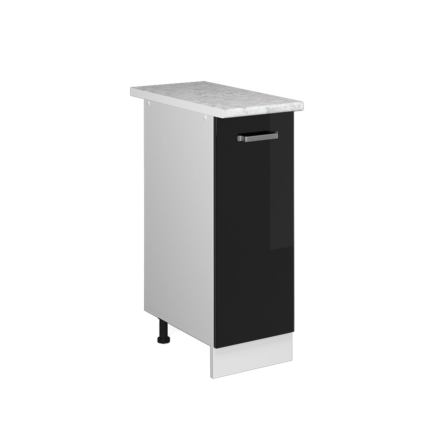 Vicco Apothekerschrank R-Line Schwarz Hochglanz/Weiß 30 cm AP Marmor