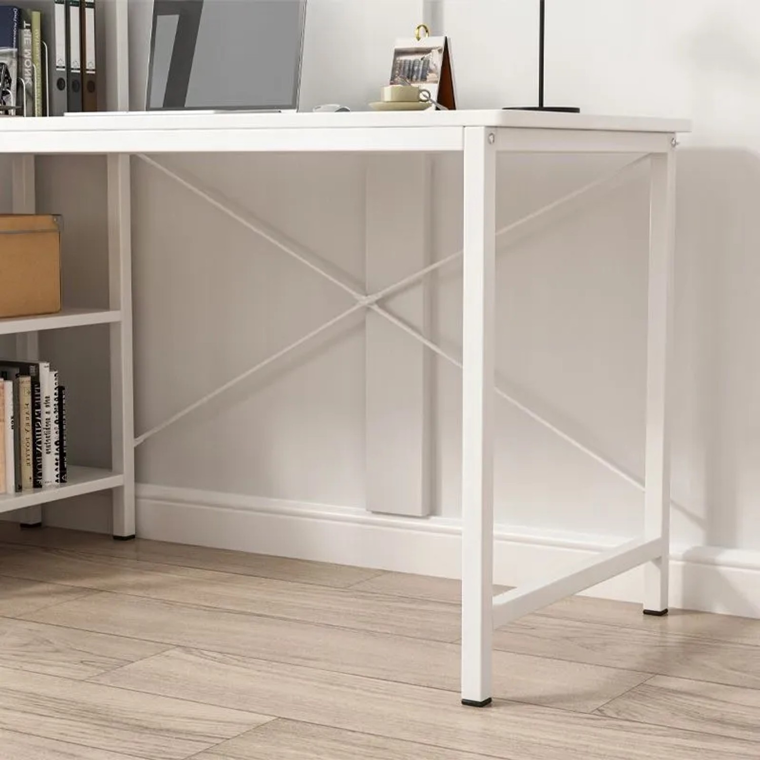 Rebiko Computertisch Loft Tisch Weiß Modern Mit Regal Gaming_5