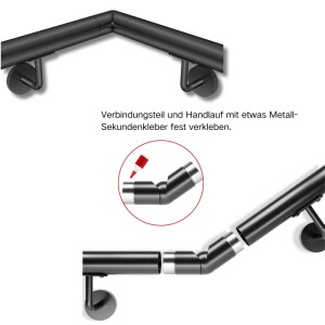Duschparadies Handlaufverbinder Edelstahl 304 Verstellbar Schwarz für Handläufe und Rohre