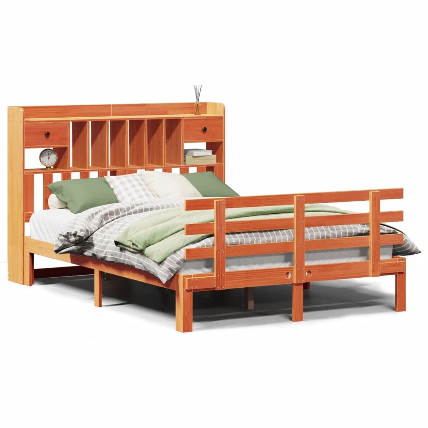 vidaXL Massivholzbett mit Regal ohne Matratze Wachsbraun 140x200 cm 3322814 günstig online kaufen