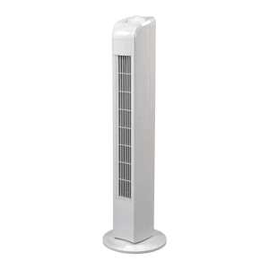 Weißer JUNG TVE21 Turmventilator, 76cm hoch, schlankes Design mit 75° Oszillation für Räume bis 40m².