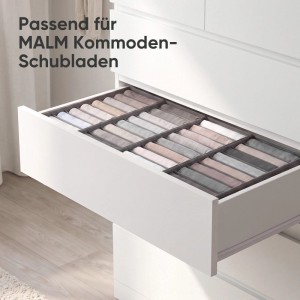 Sekey Aufbewahrungsbox Schubladen Organizer aus Vliesstoff Faltbare Stoffboxen 4er Set 17,5 x 41 x 11 cm für MALM Kommode mit Längsfächern für Wäsche