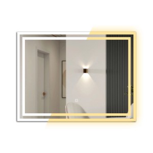 Rechteckiger Badspiegel 80x60 cm mit LED-Beleuchtung, drei Lichtfarben und Touch-Funktion.