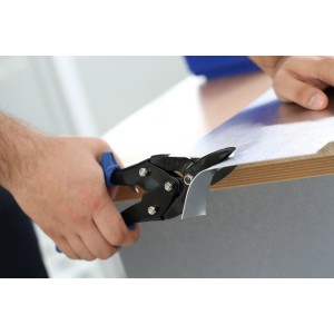 LUX Blechschere Classic 240 mm schneidet Blech. Linksschneidende Zange mit blauem Griff.