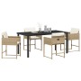 Beige 5-tlg. vidaXL Garten Essgruppe aus Poly Rattan mit Tisch und Stühlen mit Kissen.