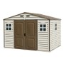 Duramax Kunststoff-Gartenhaus WoodSide Beige 7,6 m² mit Doppeltür und Fenstern.