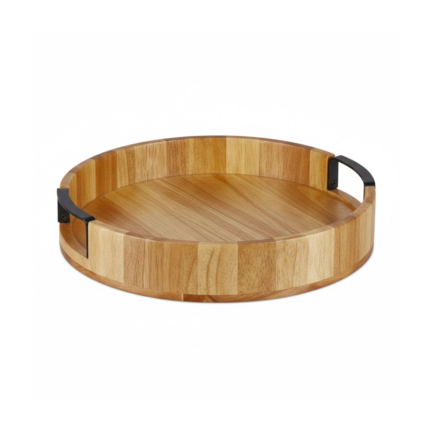 Relaxdays Tablett Rund Mangoholz Eisen Natur Schwarz mit Griffen 7,5 cm x ø 35 cm 1,6 kg