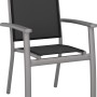 Stapelbarer Gartenstuhl Welsby, Aluminium, anthrazit-grau mit Armlehnen.