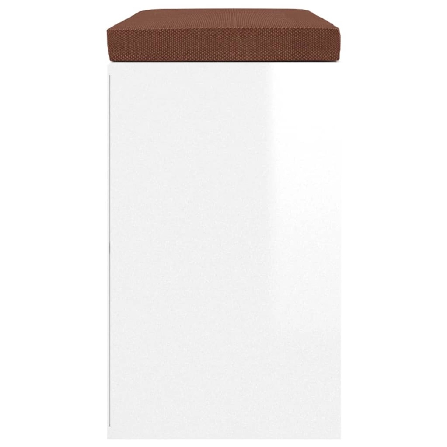 Schuhbank vidaXL, hochglanz weiß mit brauner Sitzfläche, 103x30x48 cm. Möbel zur Schuhaufbewahrung.