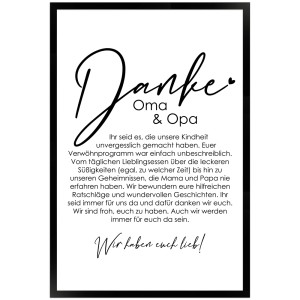 Gerahmtes Poster "Danke Oma und Opa" (40x60 cm) mit liebevoller Botschaft, Geschenkidee für Großeltern.