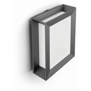 Moderne, anthrazitfarbene Philips LED-Außenwandleuchte Karp mit rechteckigem Design.