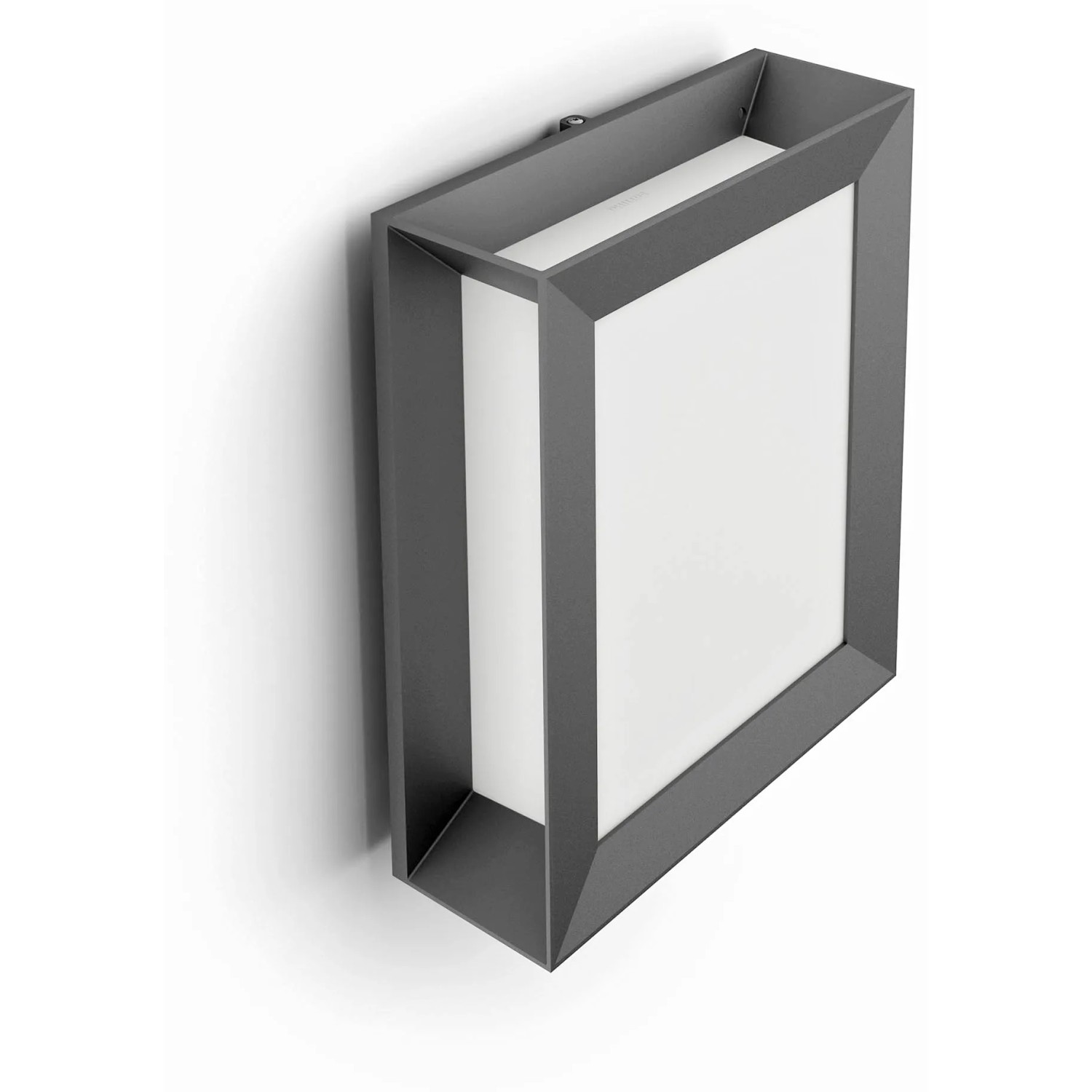 Moderne, anthrazitfarbene Philips LED-Außenwandleuchte Karp mit rechteckigem Design.