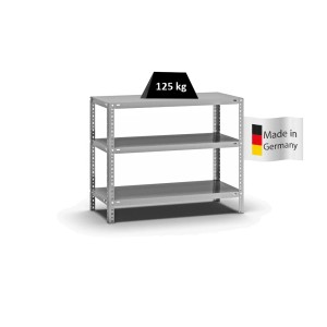 Verzinktes PROREGAL Fachbodenregal mit 3 Ebenen, Fachlast 125 kg, beidseitig nutzbar.