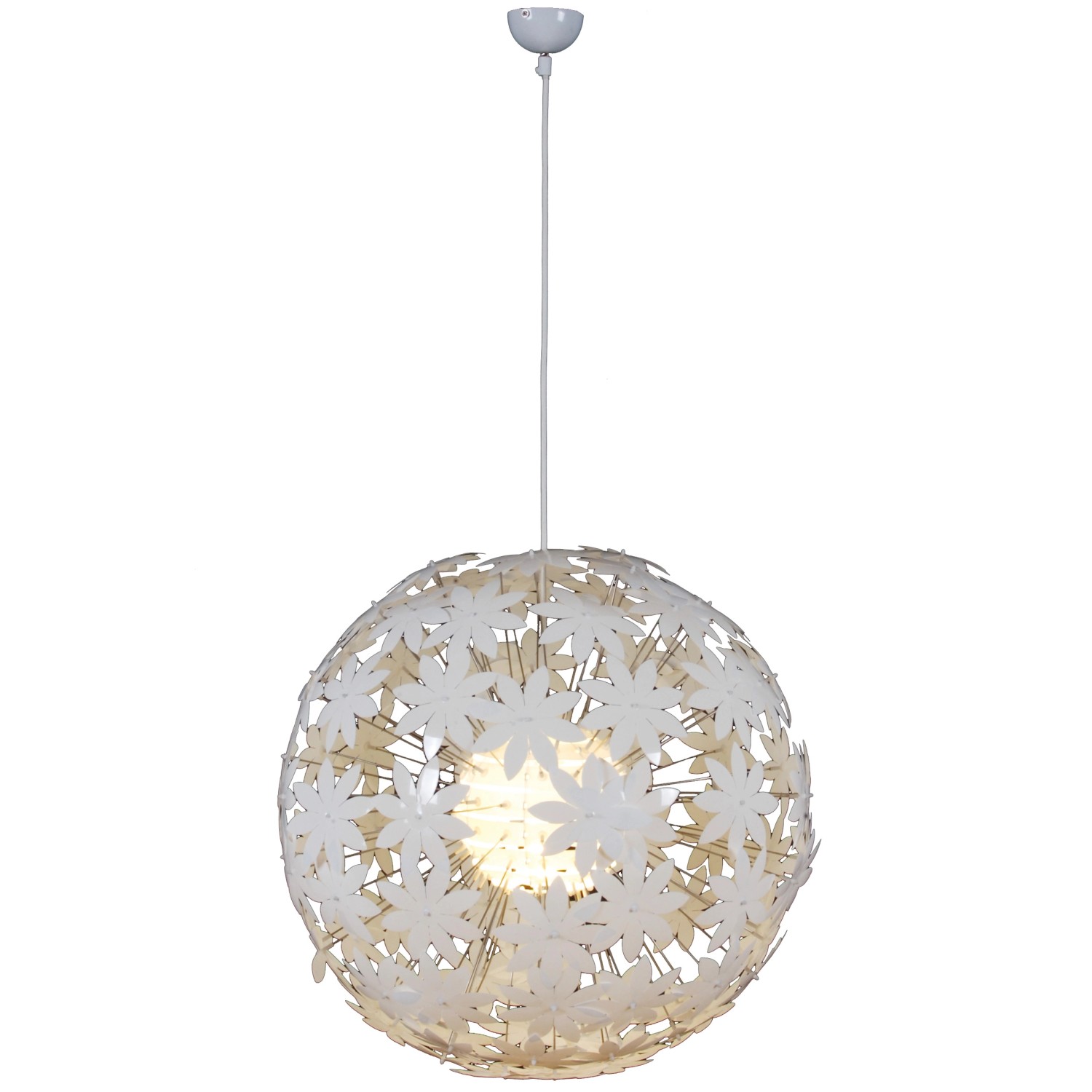 Weiße Näve Pendelleuchte Young Living mit Blumenmuster, Ø 55cm.