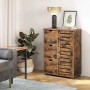 Songmics Badezimmerschrank Hanis, braunes Bad-Standregal mit 3 Schubladen und Tür mit Lamellen-Optik.